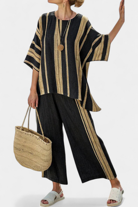 Daisy Bamboo Linen Oversized Set With Vertical Stripes by Selouva