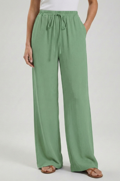 Claire Womens Blue Palazzo Pants With Drawstring Waist And Pockets by Selouva