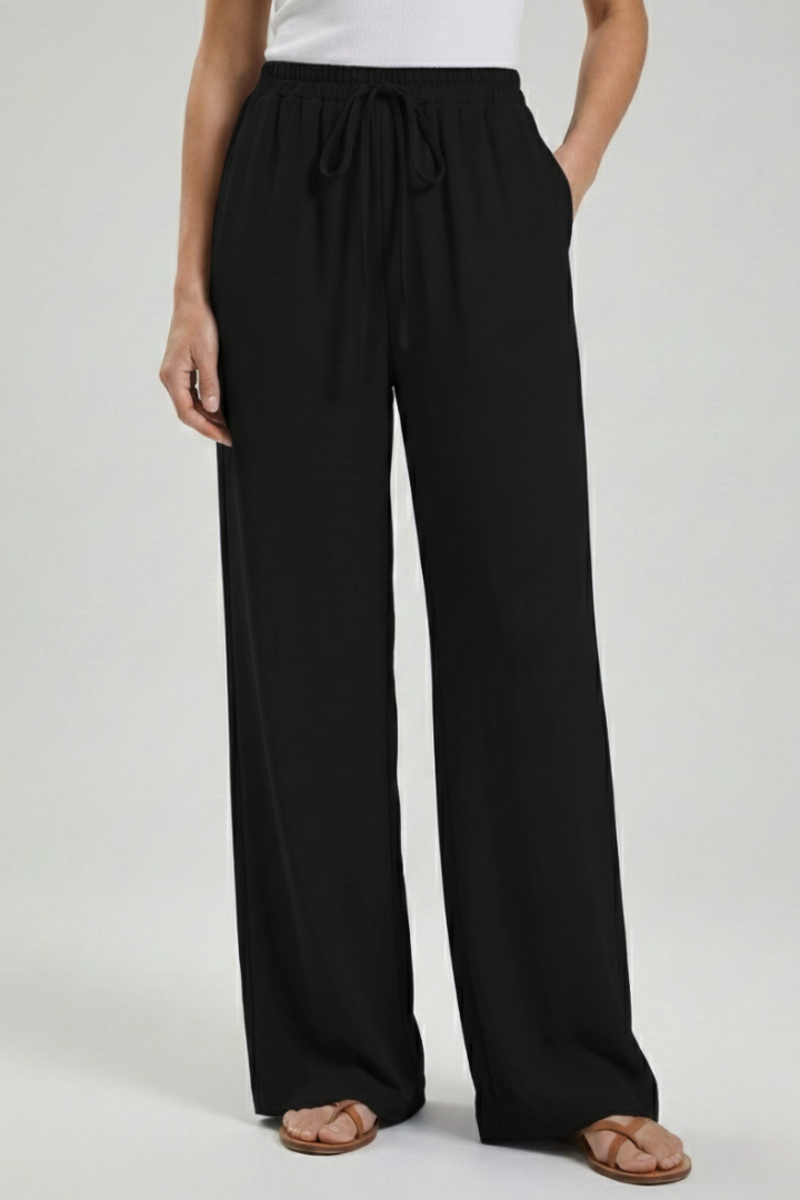 Claire Womens Blue Palazzo Pants With Drawstring Waist And Pockets by Selouva
