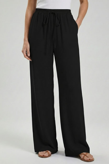 Claire Womens Blue Palazzo Pants With Drawstring Waist And Pockets by Selouva