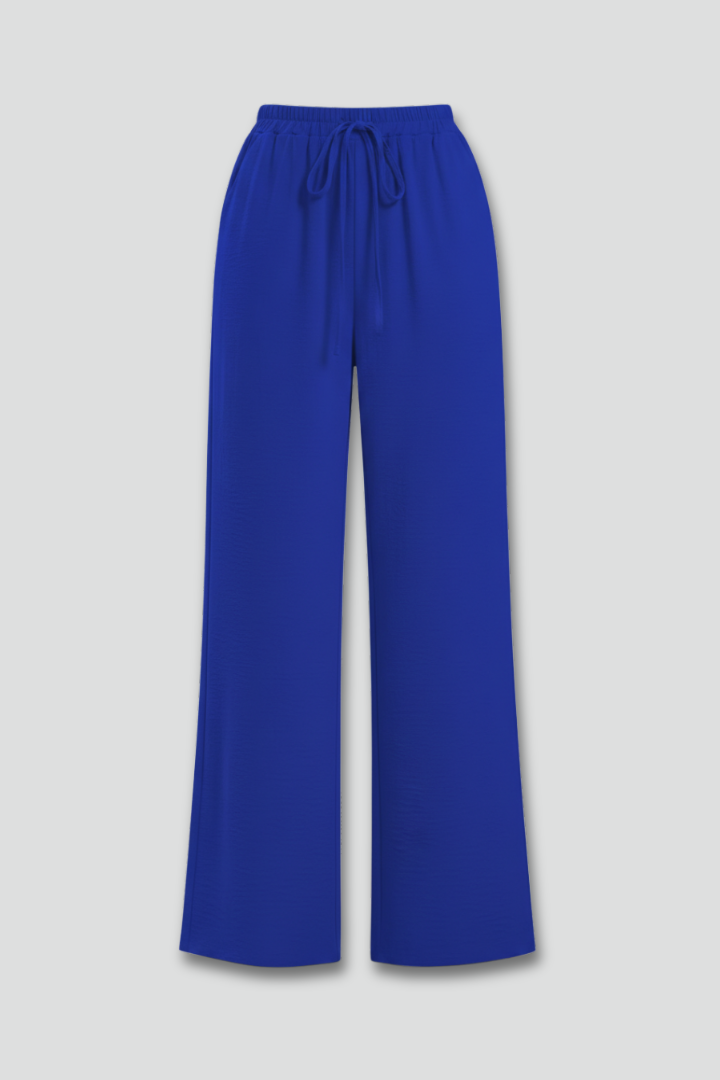 Claire Womens Blue Palazzo Pants With Drawstring Waist And Pockets by Selouva