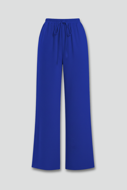 Claire Womens Blue Palazzo Pants With Drawstring Waist And Pockets by Selouva