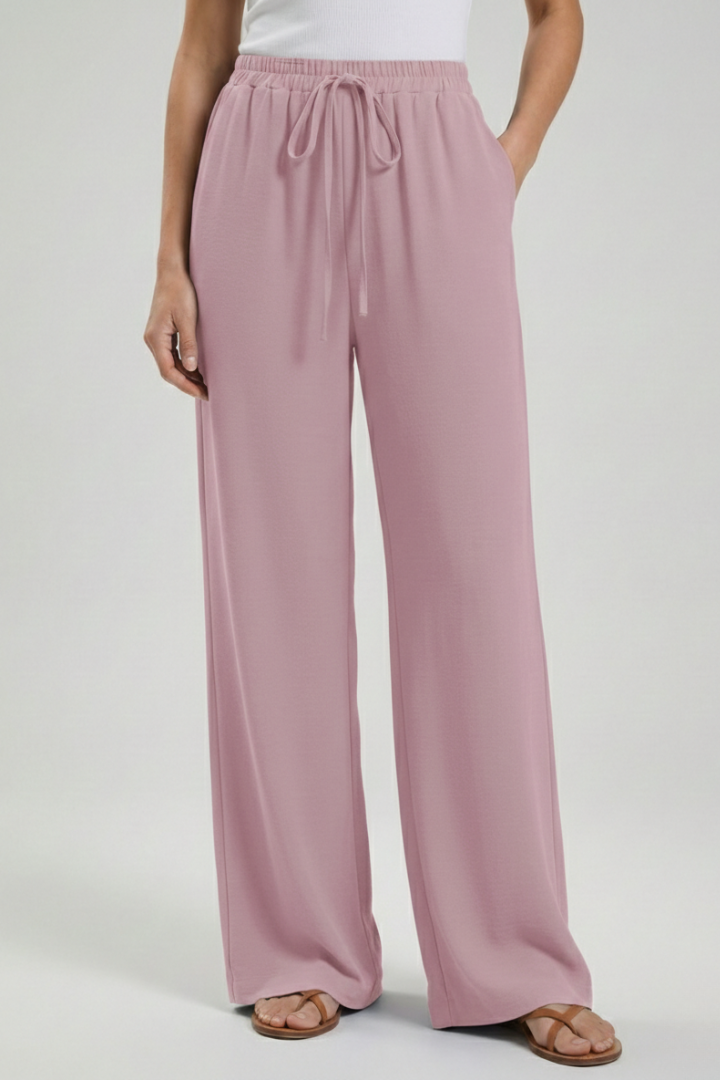 Claire Womens Blue Palazzo Pants With Drawstring Waist And Pockets by Selouva