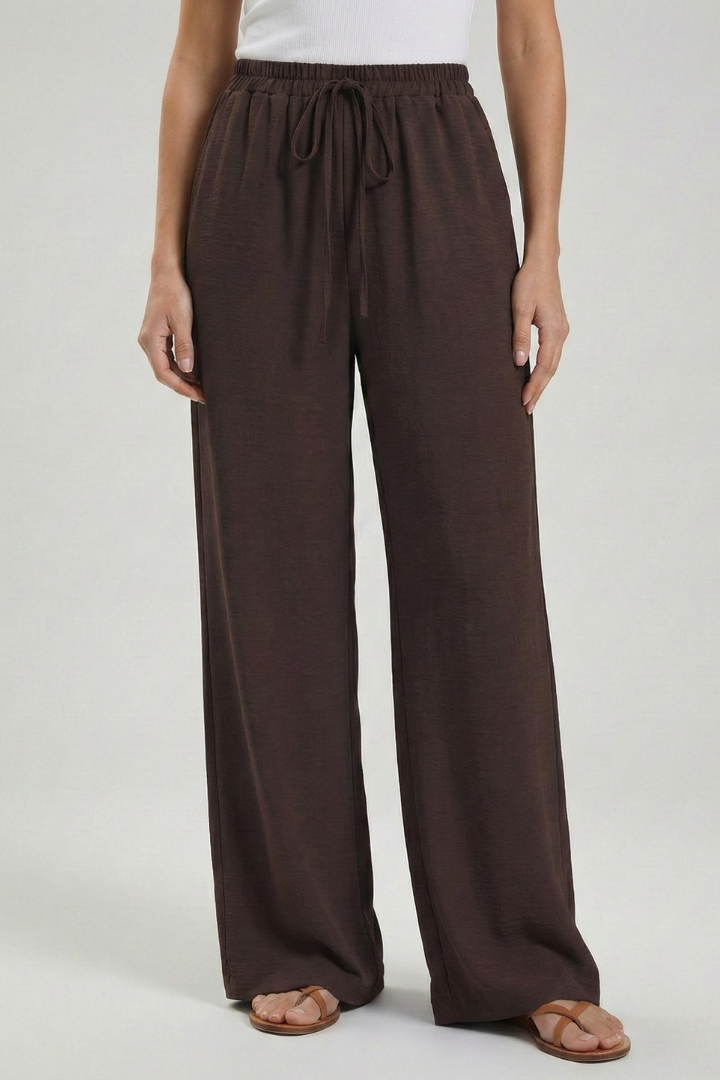 Claire Womens Blue Palazzo Pants With Drawstring Waist And Pockets by Selouva