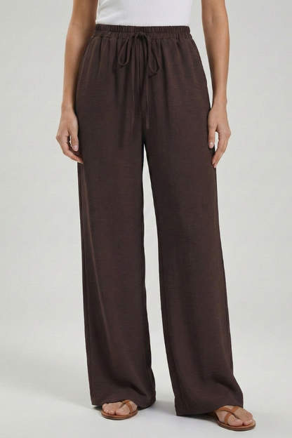 Claire Womens Blue Palazzo Pants With Drawstring Waist And Pockets by Selouva