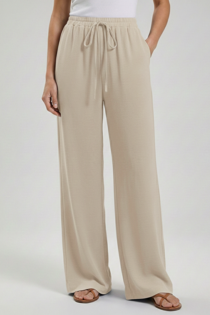Claire Womens Blue Palazzo Pants With Drawstring Waist And Pockets by Selouva