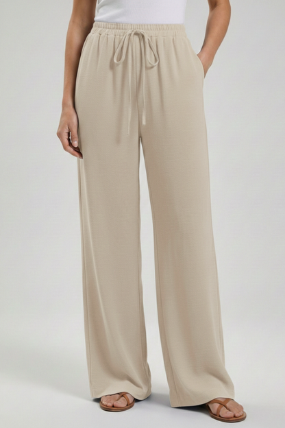 Claire Womens Blue Palazzo Pants With Drawstring Waist And Pockets by Selouva