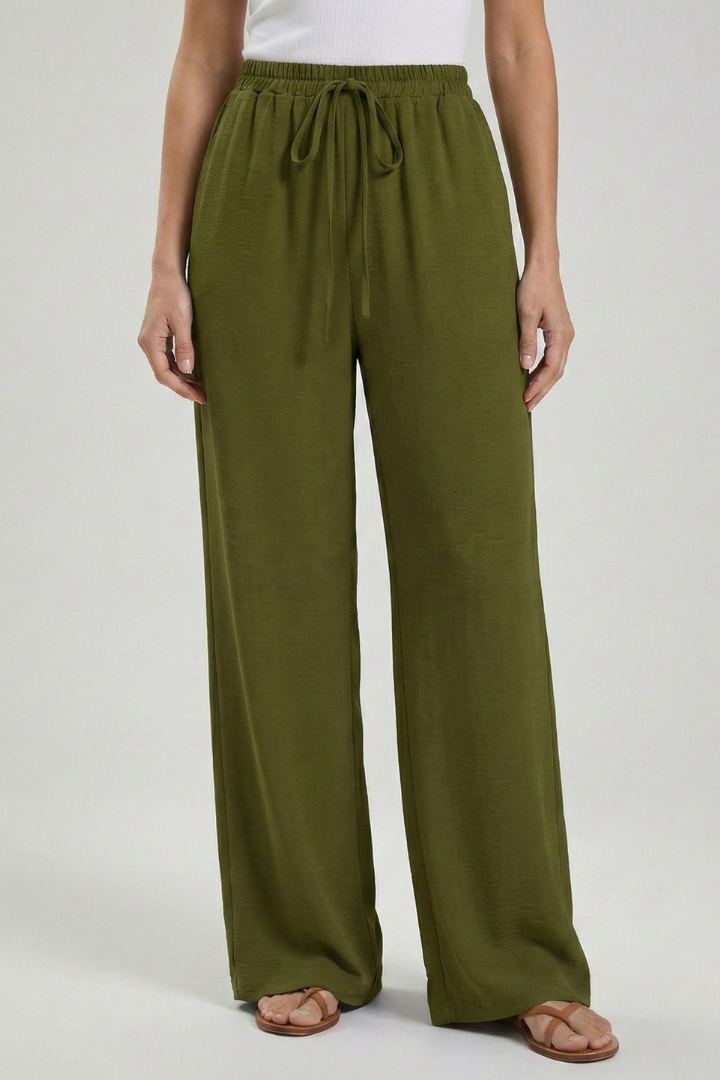 Claire Womens Blue Palazzo Pants With Drawstring Waist And Pockets by Selouva