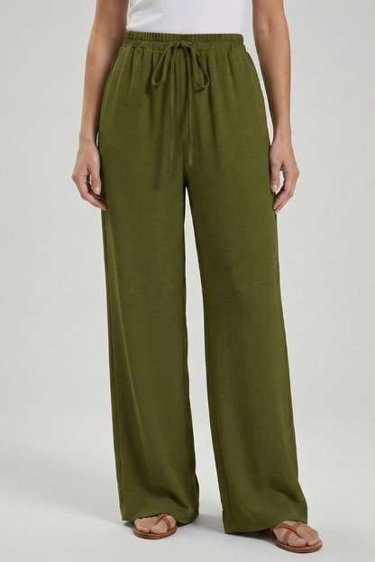 Claire Womens Blue Palazzo Pants With Drawstring Waist And Pockets by Selouva