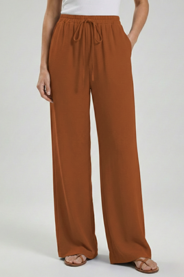 Claire Womens Blue Palazzo Pants With Drawstring Waist And Pockets by Selouva