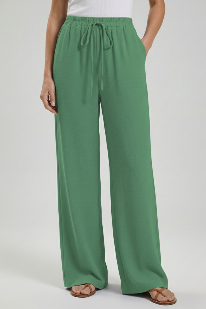 Claire Womens Blue Palazzo Pants With Drawstring Waist And Pockets by Selouva