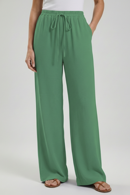 Claire Womens Blue Palazzo Pants With Drawstring Waist And Pockets by Selouva