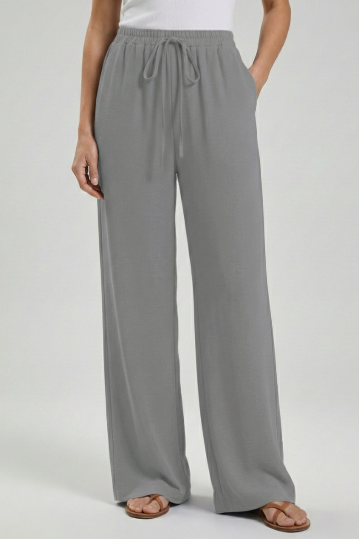Claire Womens Blue Palazzo Pants With Drawstring Waist And Pockets by Selouva