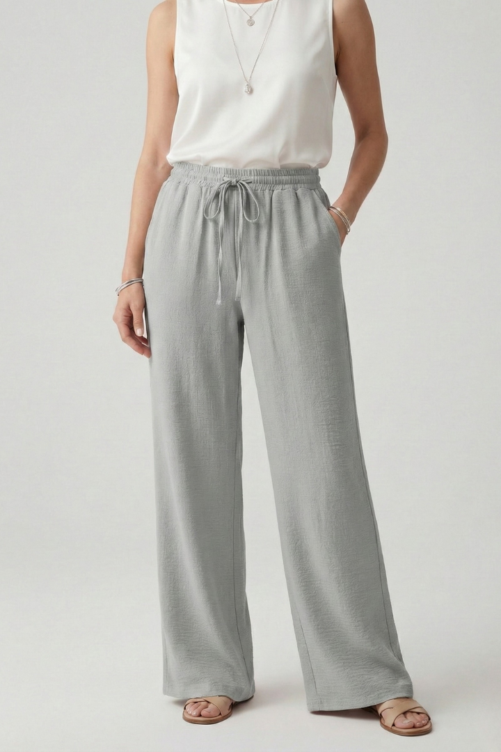 Caroline Women's Casual Palazzo Trousers With Drawstring Waist And Pockets by Selouva