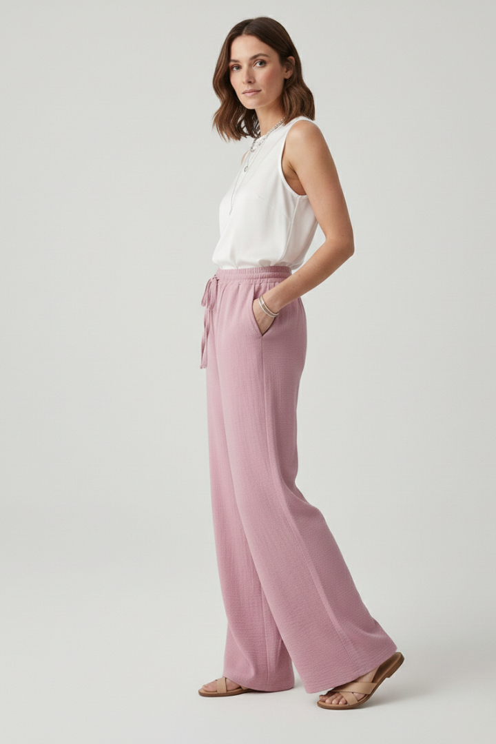 Caroline Women's Casual Palazzo Trousers With Drawstring Waist And Pockets by Selouva