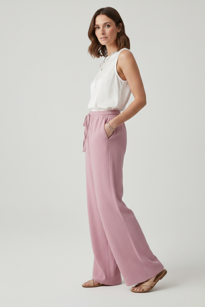 Caroline Women's Casual Palazzo Trousers With Drawstring Waist And Pockets by Selouva