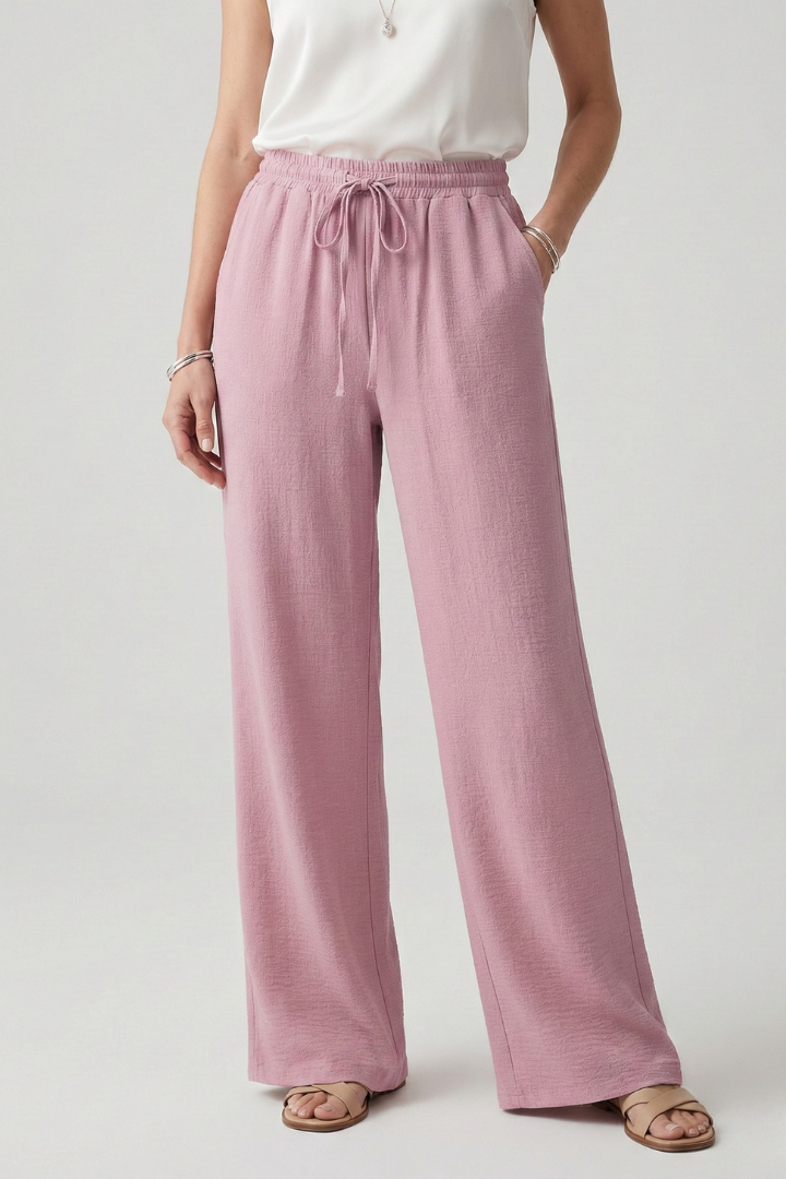 Caroline Women's Casual Palazzo Trousers With Drawstring Waist And Pockets by Selouva
