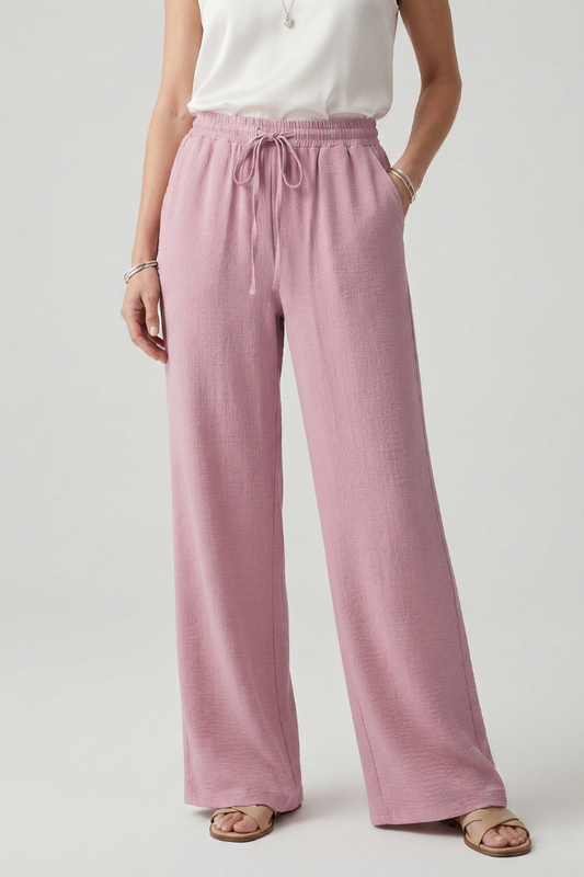 Caroline Women's Casual Palazzo Trousers With Drawstring Waist And Pockets by Selouva