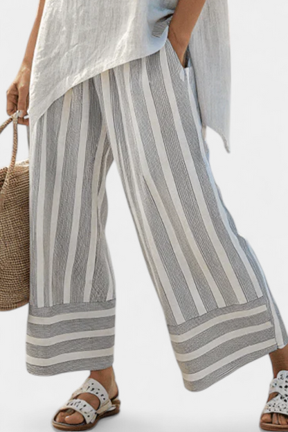 Talvora Elegant Asymmetrical Blouse And Striped Wide Leg Pants Set by Selouva