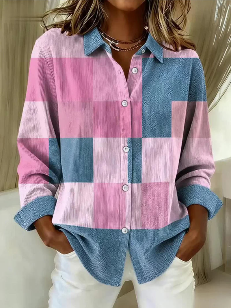 Nora Knitted Blouse With Pastel Block Pattern In Wool Blend by Selouva