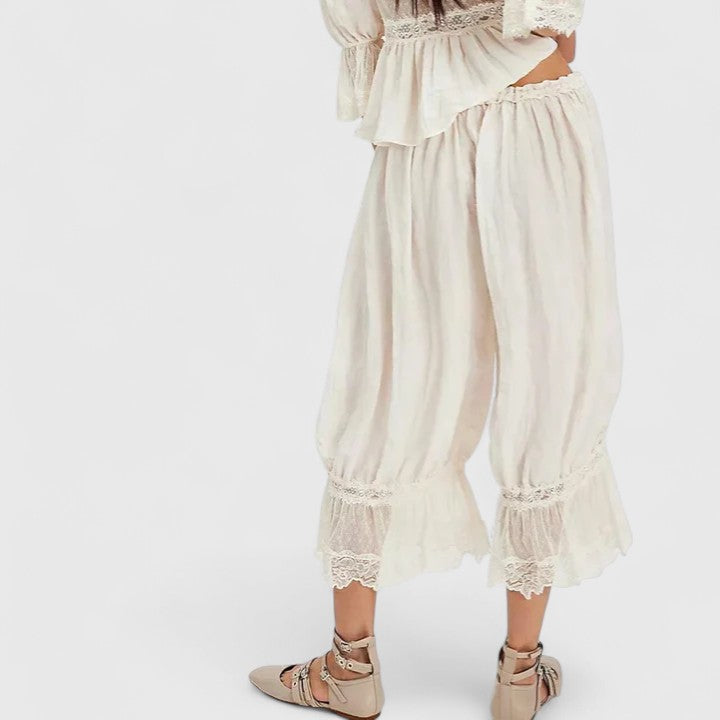 Winona Patchwork Lace Comfort Trousers Available In White Black Brown Orange by Selouva