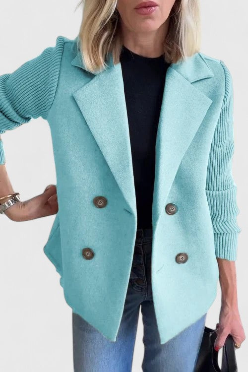 Winslet Pink Double Breasted Blazer With Contrast Sleeves For Women by Selouva