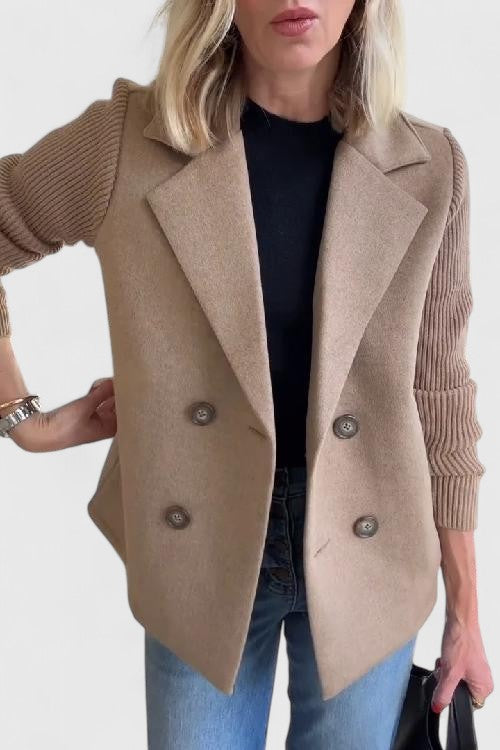 Winslet Pink Double Breasted Blazer With Contrast Sleeves For Women by Selouva