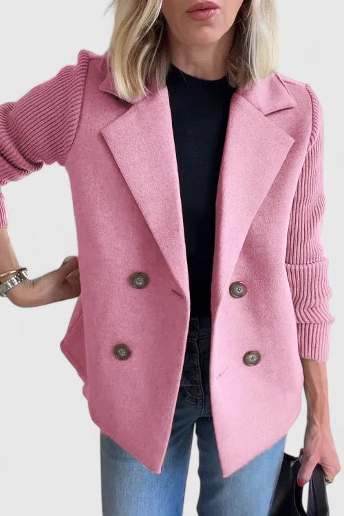 Winslet Pink Double Breasted Blazer With Contrast Sleeves For Women by Selouva
