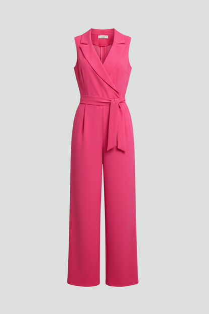 Women's Pink Jumpsuit with Tie Waist by Selouva