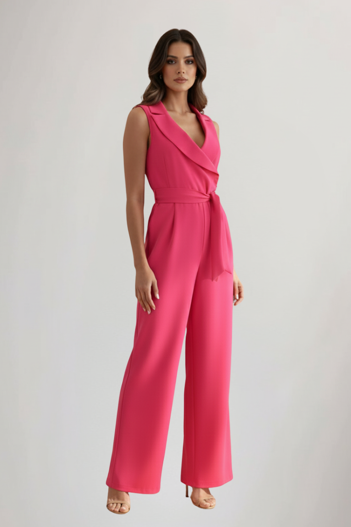 Women's Pink Jumpsuit with Tie Waist by Selouva