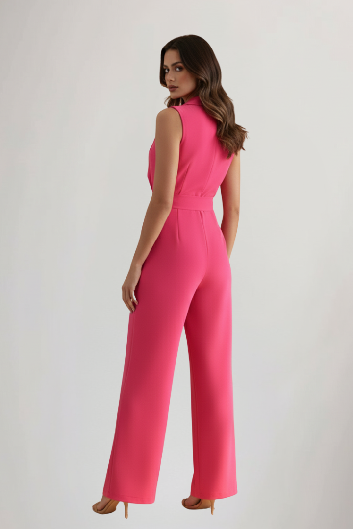 Women's Pink Jumpsuit with Tie Waist by Selouva