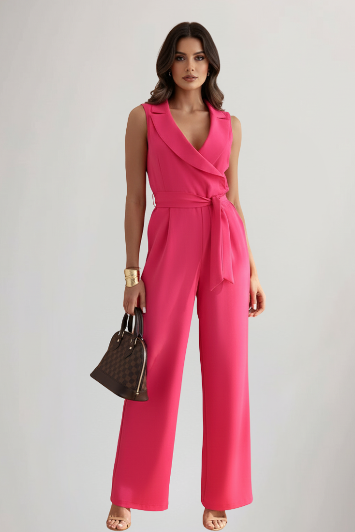 Women's Pink Jumpsuit with Tie Waist by Selouva