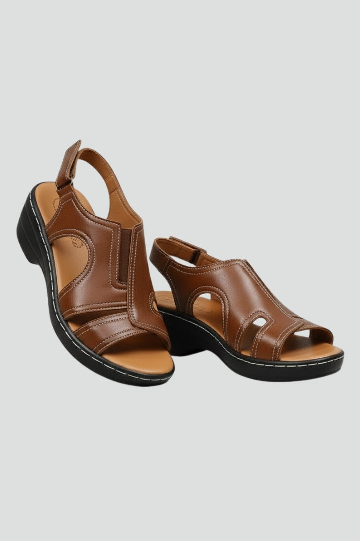 Katherine Women's Brown Platform Open Toe Cutout Sandals Comfortable by Selouva