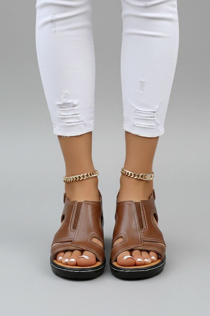 Katherine Women's Brown Platform Open Toe Cutout Sandals Comfortable by Selouva