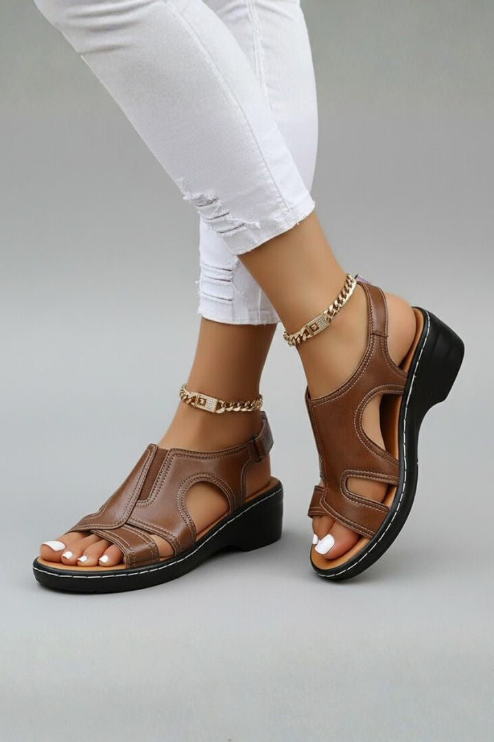 Katherine Women's Brown Platform Open Toe Cutout Sandals Comfortable by Selouva