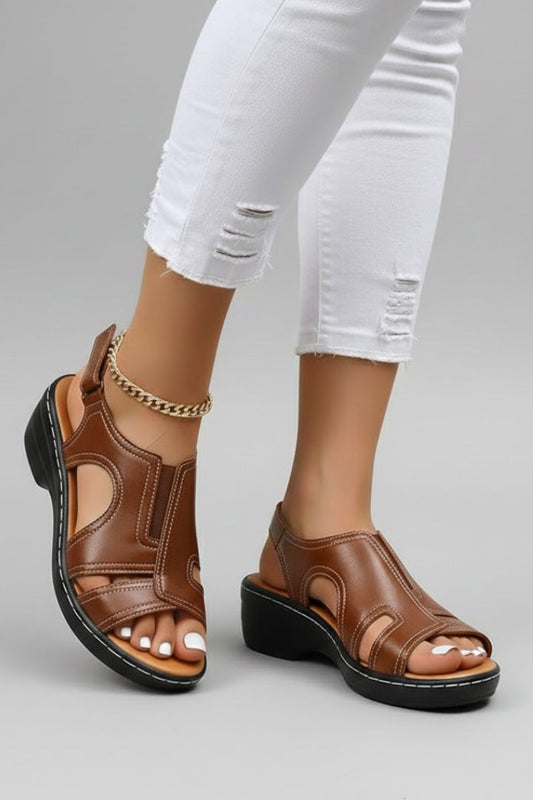 Katherine Women's Brown Platform Open Toe Cutout Sandals Comfortable by Selouva