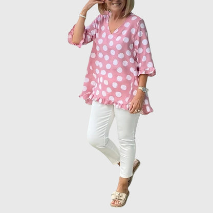 Women's Polka Dot Blouse V-neck by Selouva