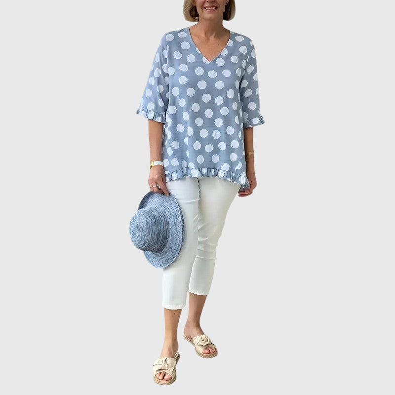 Women's Polka Dot Blouse V-neck by Selouva