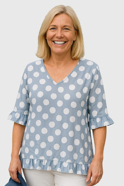 Women's Polka Dot Blouse V-neck by Selouva