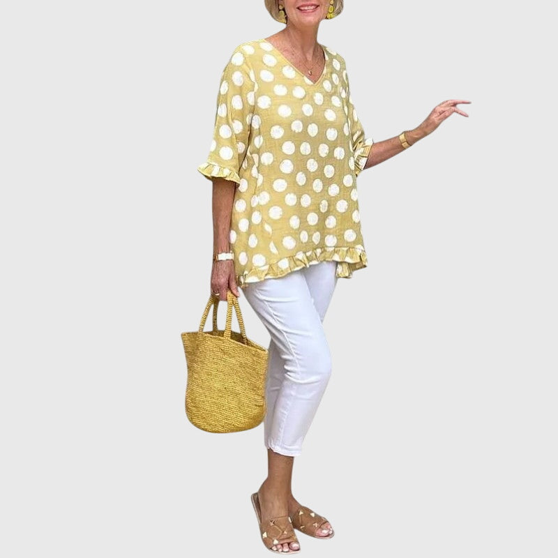 Women's Polka Dot Blouse V-neck by Selouva