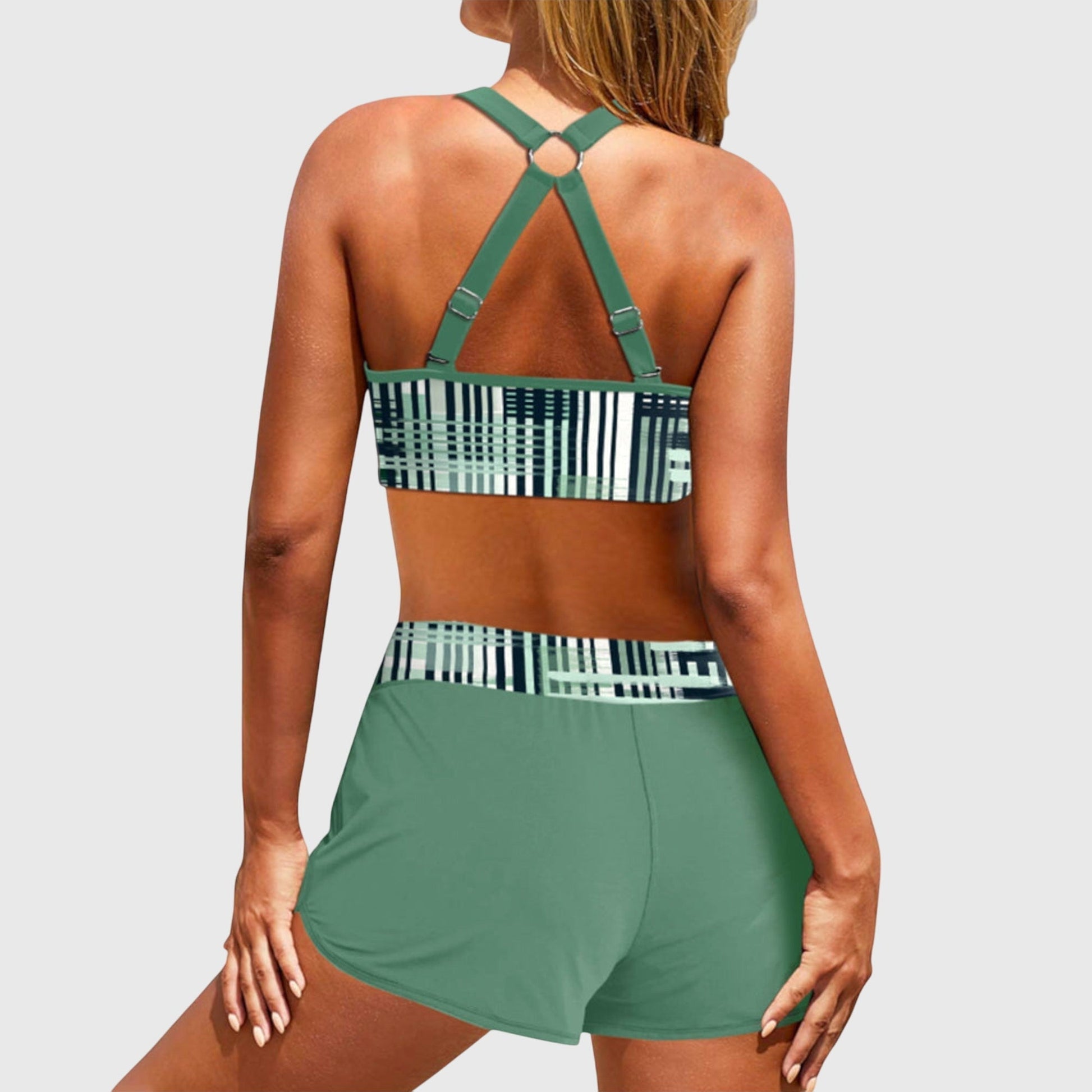 Women's Ribbed Striped Bikini Set High Waisted Beach by Selouva
