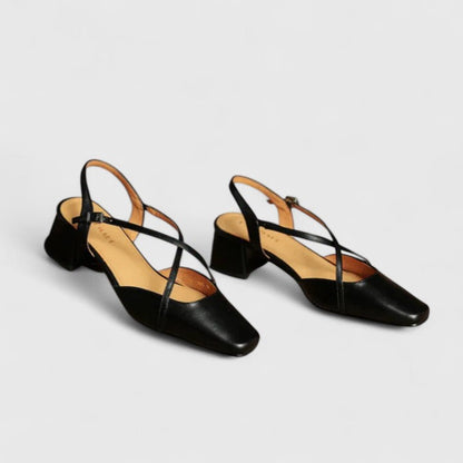 Mikaela Elegant Sandals Burgundy Square Toe Cushioned Block Heel by Selouva