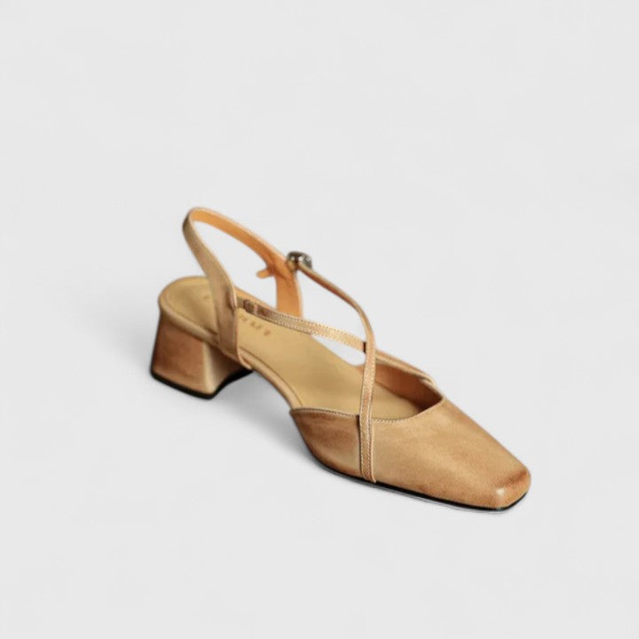 Mikaela Elegant Sandals Burgundy Square Toe Cushioned Block Heel by Selouva