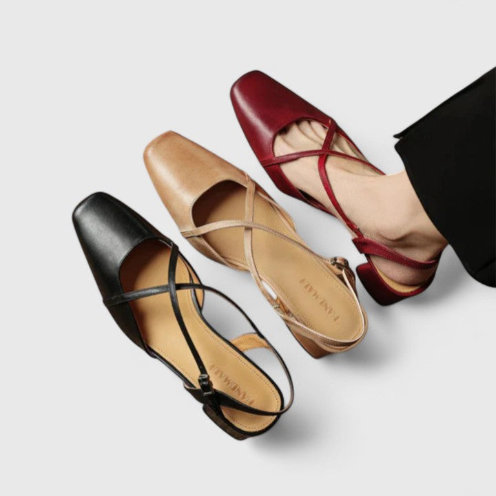 Mikaela Elegant Sandals Burgundy Square Toe Cushioned Block Heel by Selouva