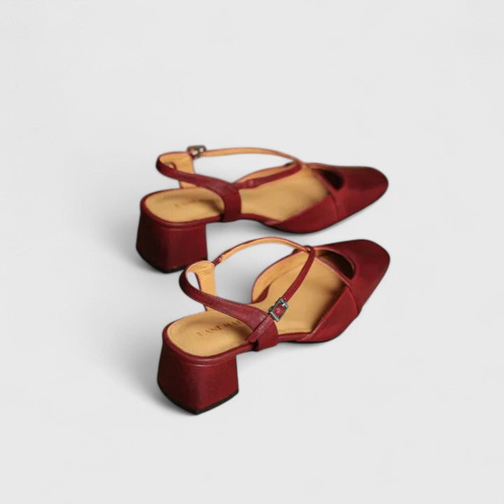 Mikaela Elegant Sandals Burgundy Square Toe Cushioned Block Heel by Selouva