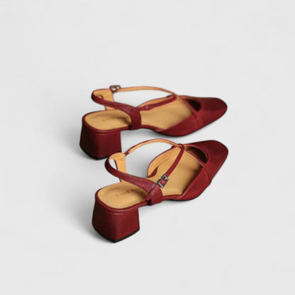 Mikaela Elegant Sandals Burgundy Square Toe Cushioned Block Heel by Selouva