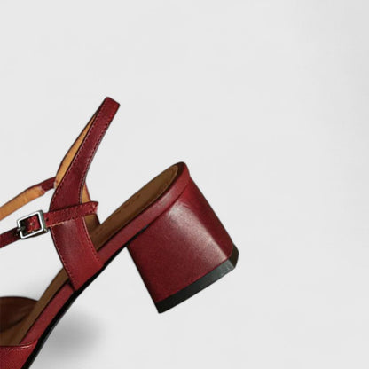 Mikaela Elegant Sandals Burgundy Square Toe Cushioned Block Heel by Selouva