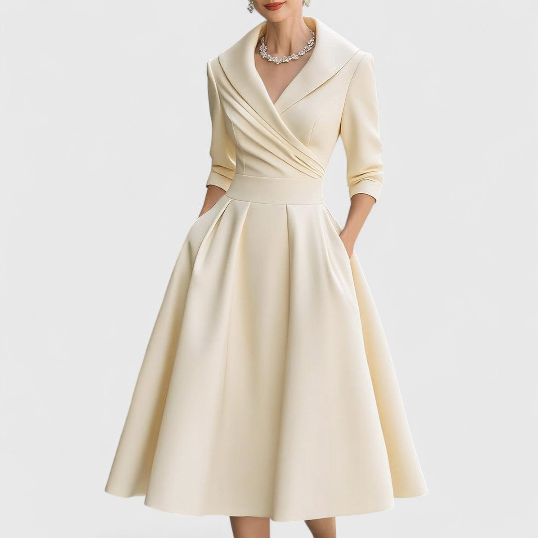 Marley Quinn Navy Satin Midi Dress With Wrap Bodice And Pockets by Selouva