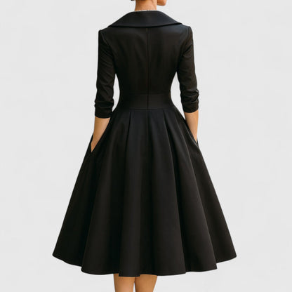Marley Quinn Navy Satin Midi Dress With Wrap Bodice And Pockets by Selouva