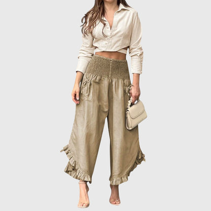 Jaya Casual Pleated Pants With Satin Finish And Smocked Waist by Selouva
